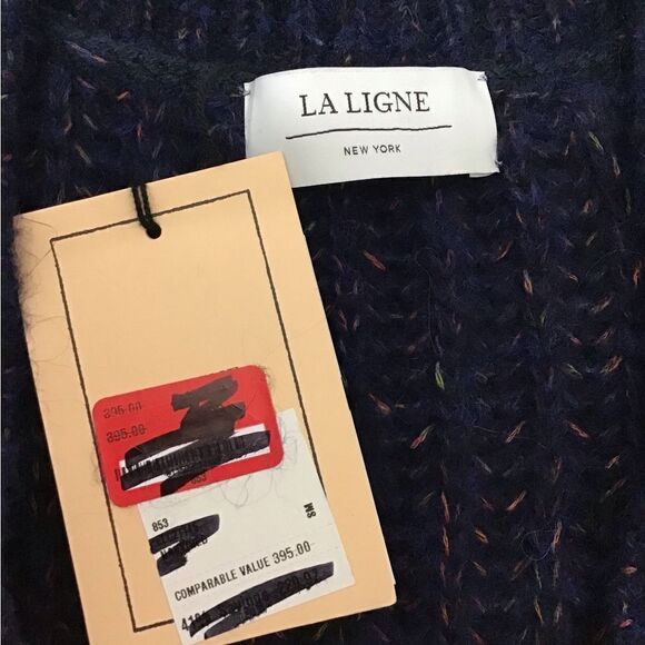 La Ligne Sweater Neutral Pullover Knit Navy Fuzzy Wuzzy V-Neck New Size Small - Picture 8 of 9